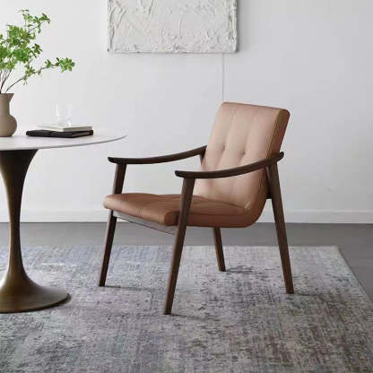 Nordic Leather Ash Wood Accent Chair