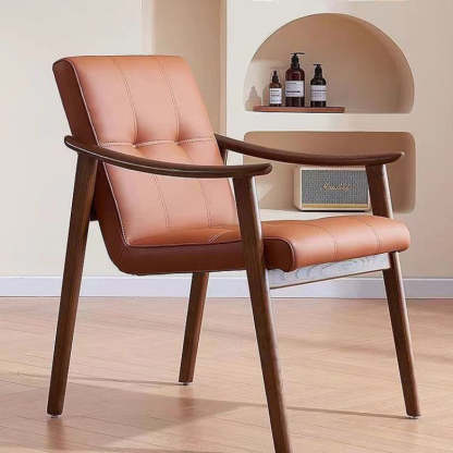 Nordic Leather Ash Wood Accent Chair — Gray