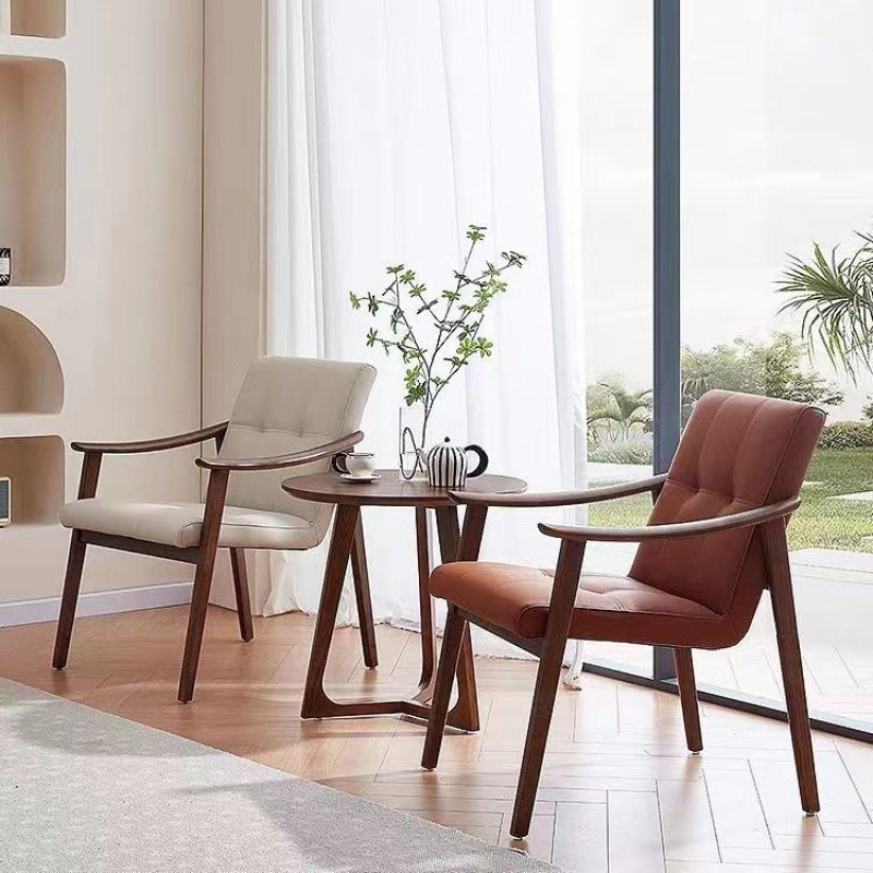 Nordic Leather Ash Wood Accent Chair