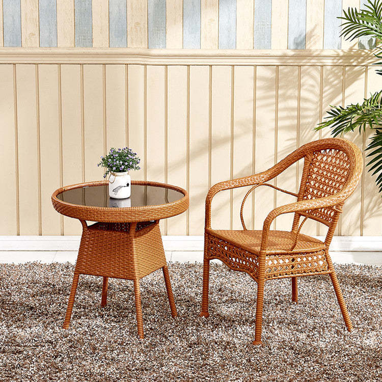 Vintage Annular Rattan Dining Chair — Brown