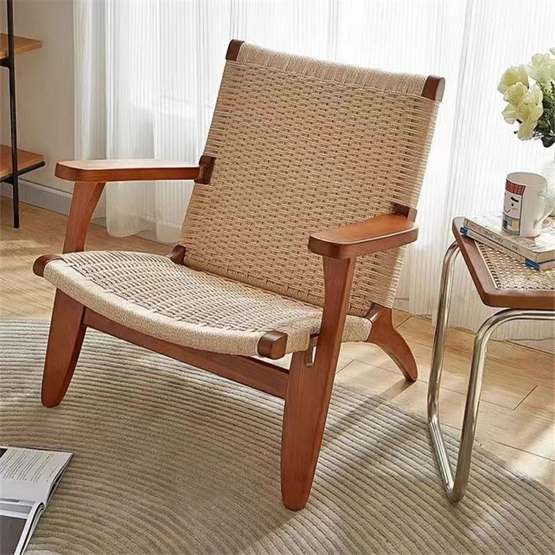 Japanese Ash Wood Rope Dining Chair — Walnut Color