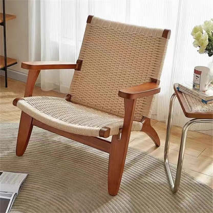 Japanese Ash Wood Rope Dining Chair — Walnut Color