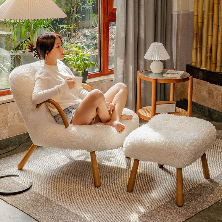 Modern Lambswool Wood Accent Chair