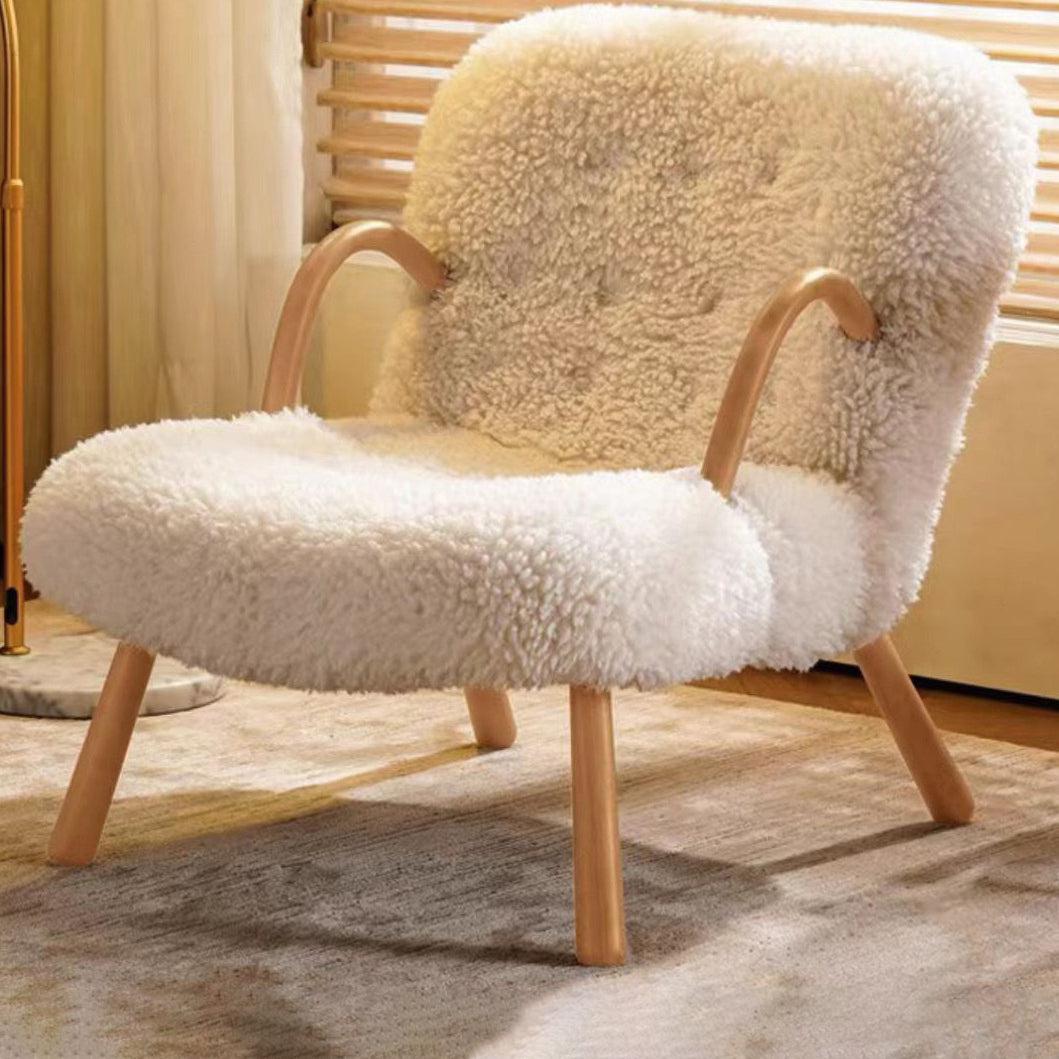 Modern Lambswool Wood Accent Chair