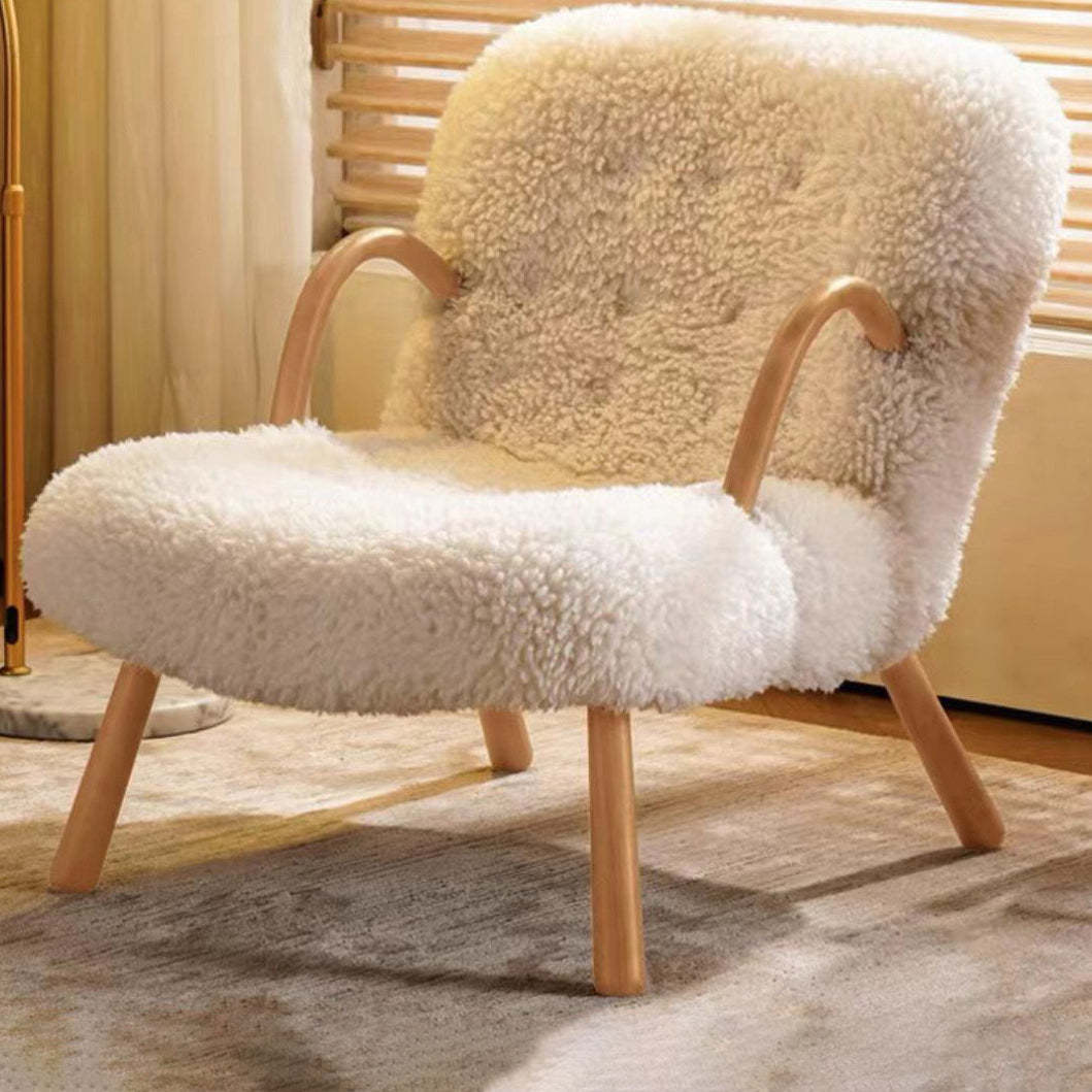 Modern Lambswool Wood Accent Chair