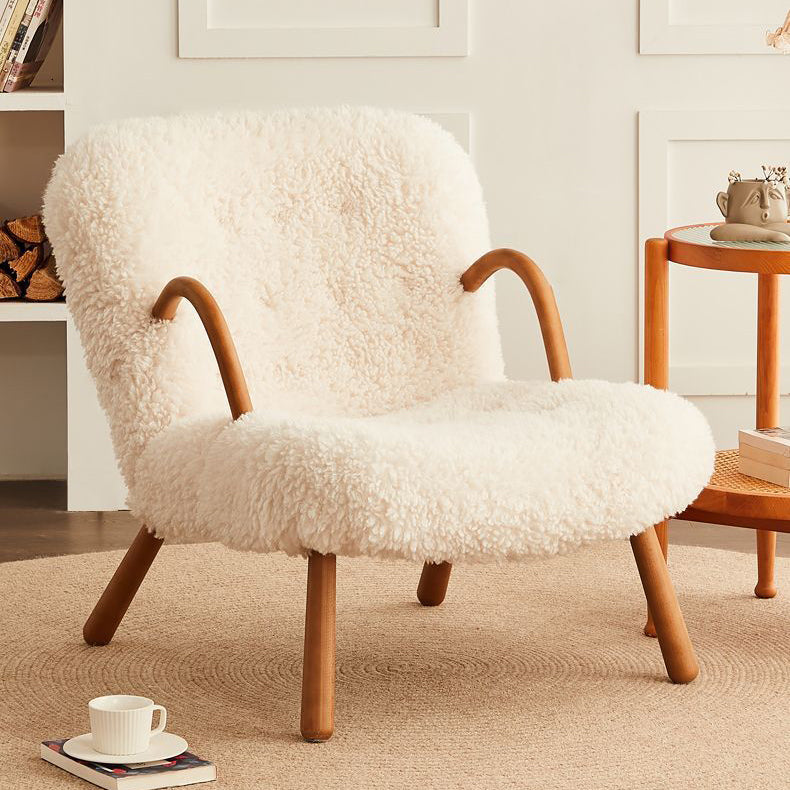 Modern Lambswool Wood Accent Chair