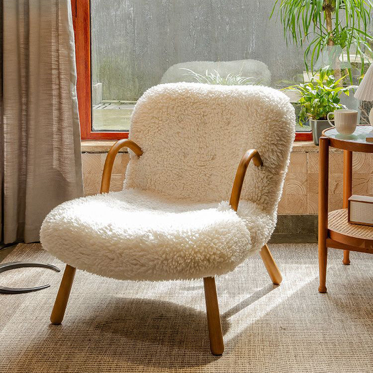 Modern Lambswool Wood Accent Chair