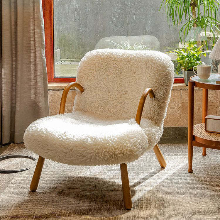 Modern Lambswool Wood Accent Chair