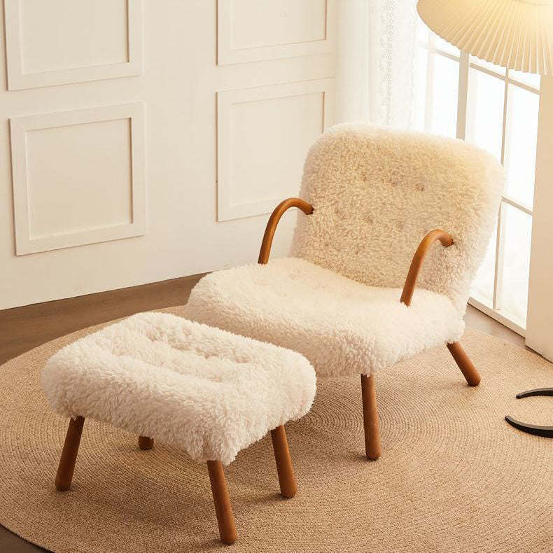 Modern Lambswool Wood Accent Chair