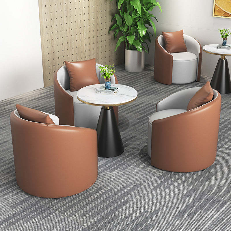 Modern Cylinder Leather Wood Accent Chair
