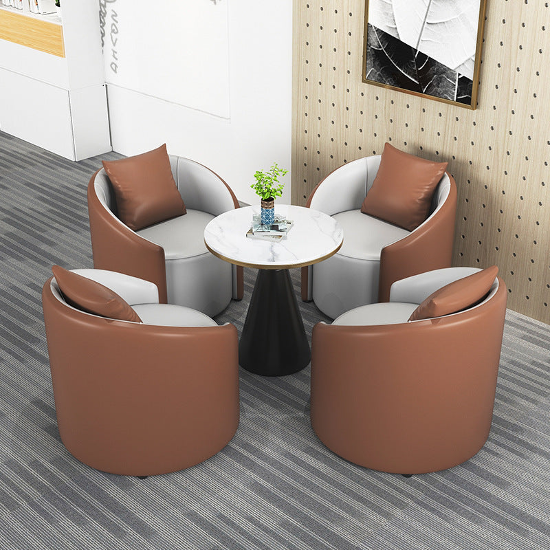 Modern Cylinder Leather Wood Accent Chair
