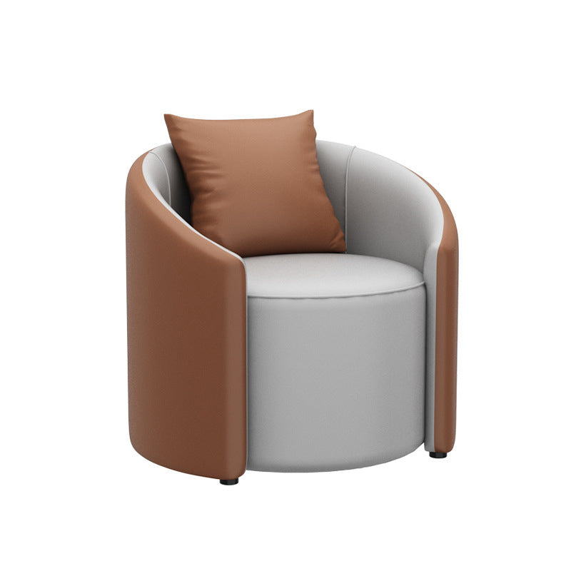 Modern Cylinder Leather Wood Accent Chair