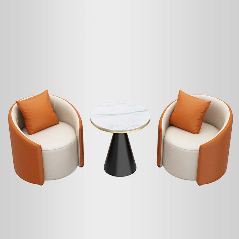 Modern Cylinder Leather Wood Accent Chair