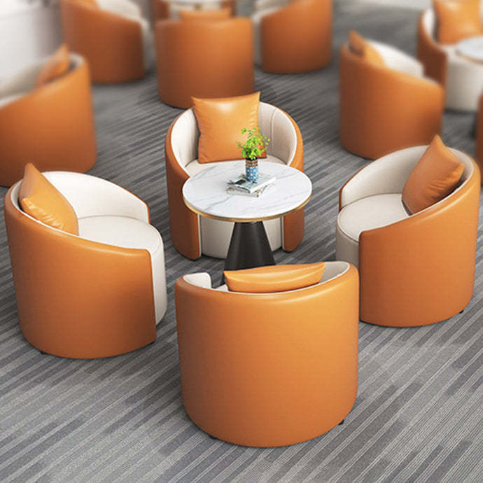 Modern Cylinder Leather Wood Accent Chair