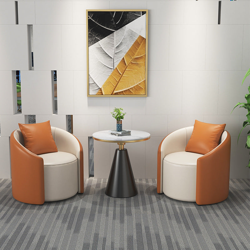 Modern Cylinder Leather Wood Accent Chair