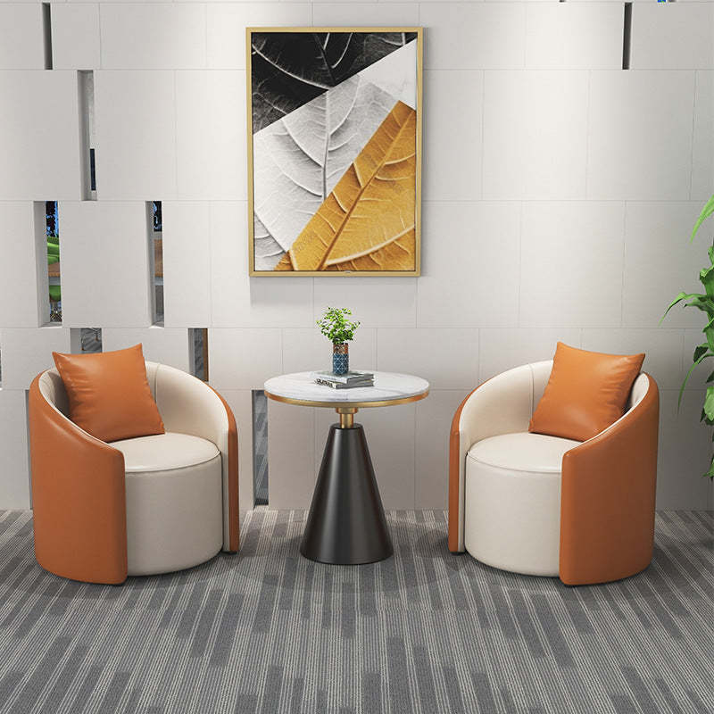 Modern Cylinder Leather Wood Accent Chair — Orange