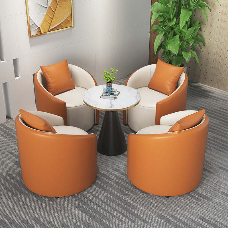 Modern Cylinder Leather Wood Accent Chair — Brown