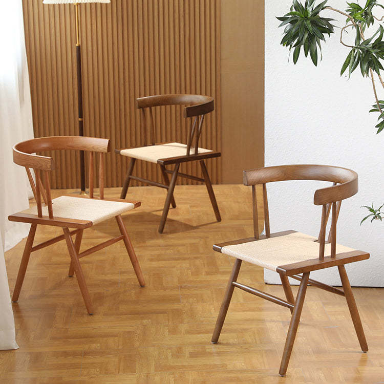 Chinese Wood Rope Dining Chair — Walnut Color