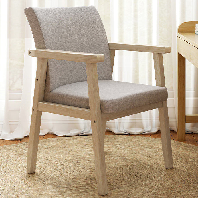 Minimalist Wood Cotton Dining Chair with Armrest — Light Gray