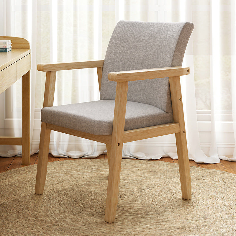 Minimalist Wood Cotton Dining Chair with Armrest — Dark Gray