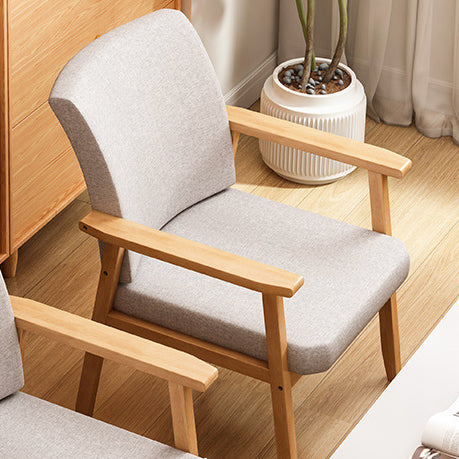 Minimalist Wood Cotton Dining Chair with Armrest — Coffee Color