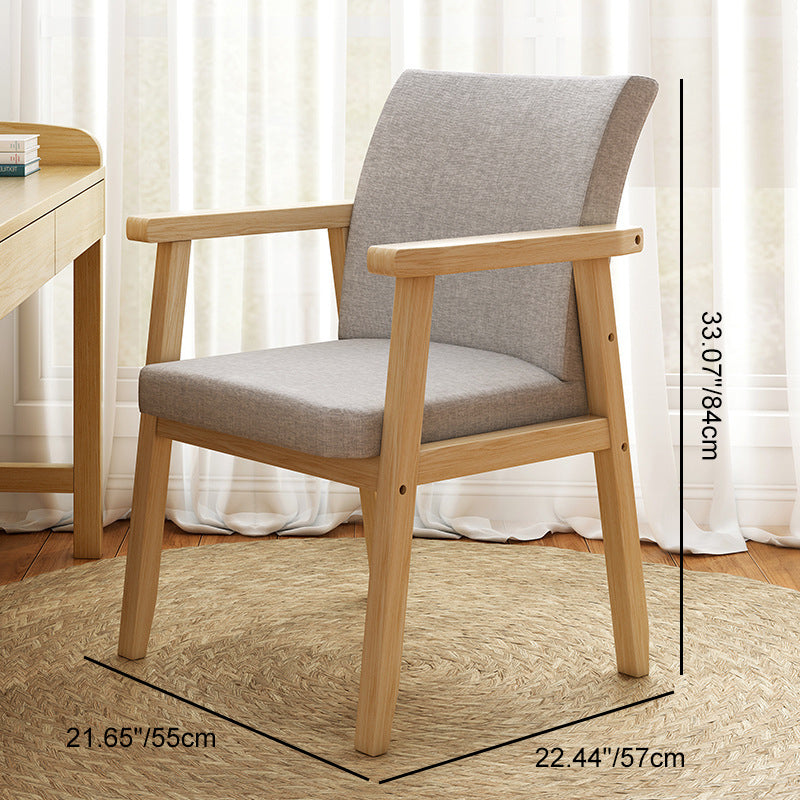 Minimalist Wood Cotton Dining Chair with Armrest — Green