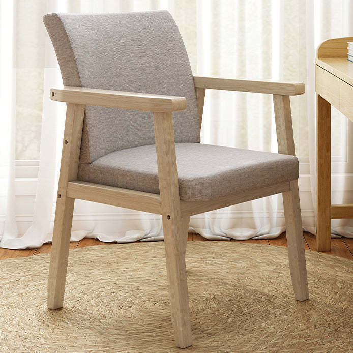 Minimalist Wood Cotton Dining Chair with Armrest — Light Gray