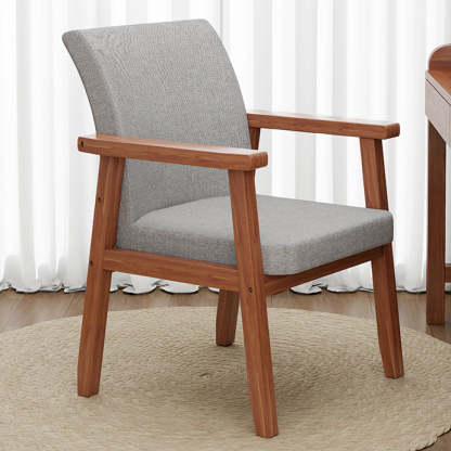 Minimalist Wood Cotton Dining Chair with Armrest