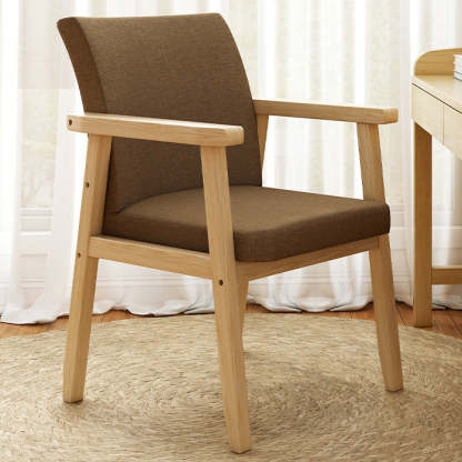 Minimalist Wood Cotton Dining Chair with Armrest