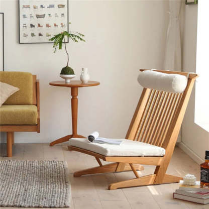 Japanese Wood Linen Accent Chair