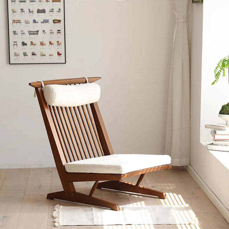 Japanese Wood Linen Accent Chair