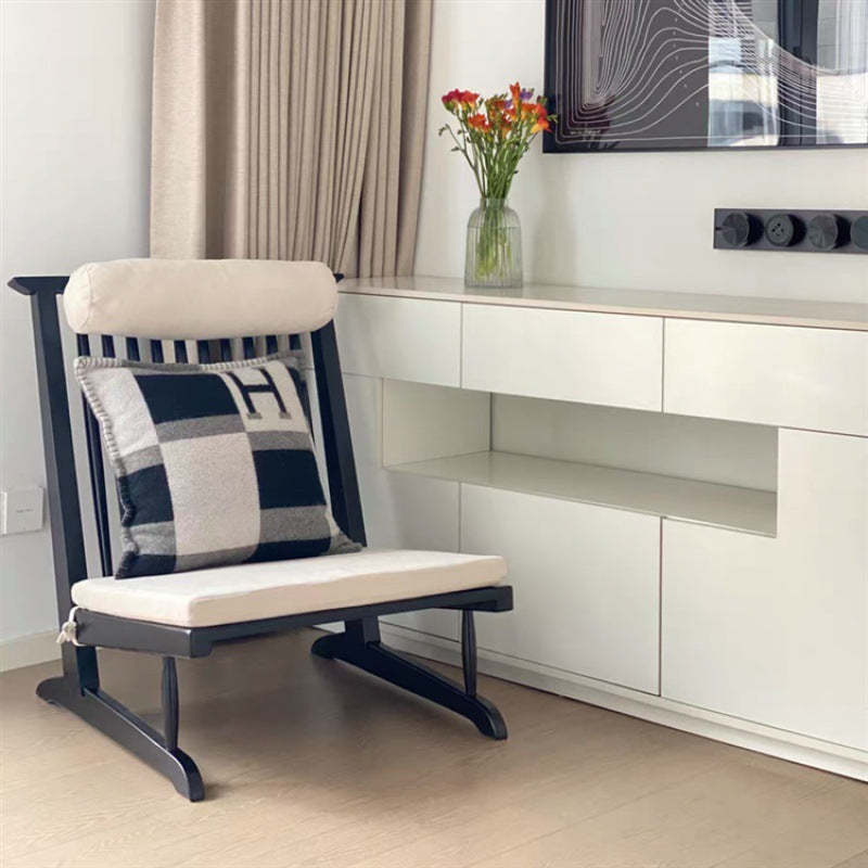 Japanese Wood Linen Accent Chair — Black