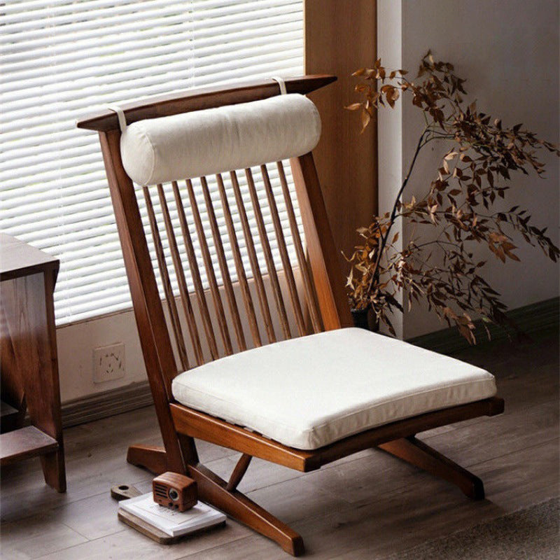 Japanese Wood Linen Accent Chair — Walnut Color