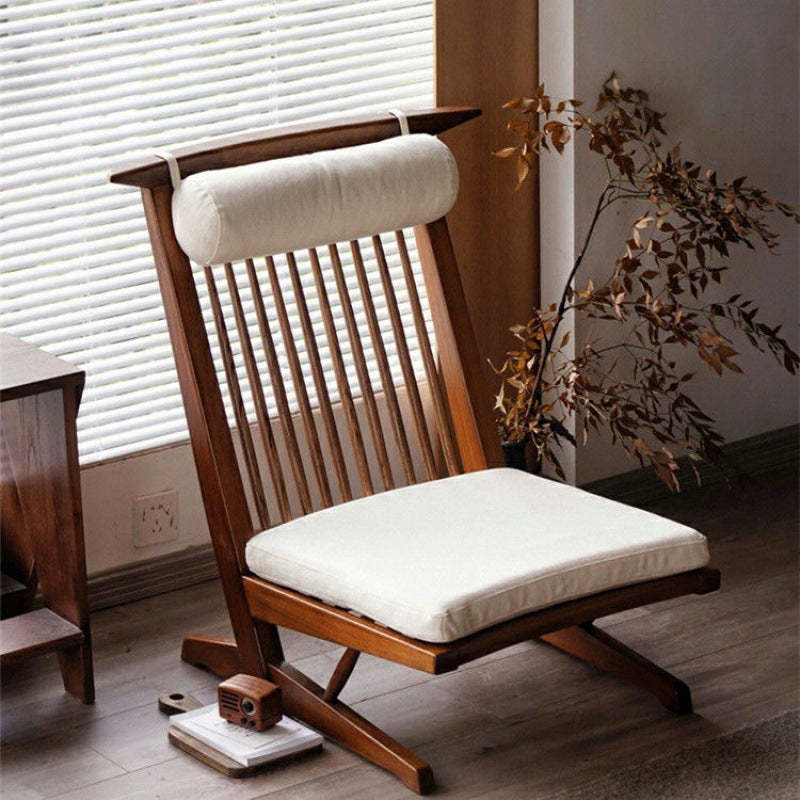 Japanese Wood Linen Accent Chair — Walnut Color