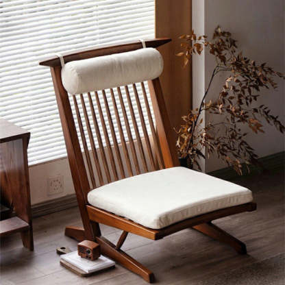 Japanese Wood Linen Accent Chair — Walnut Color