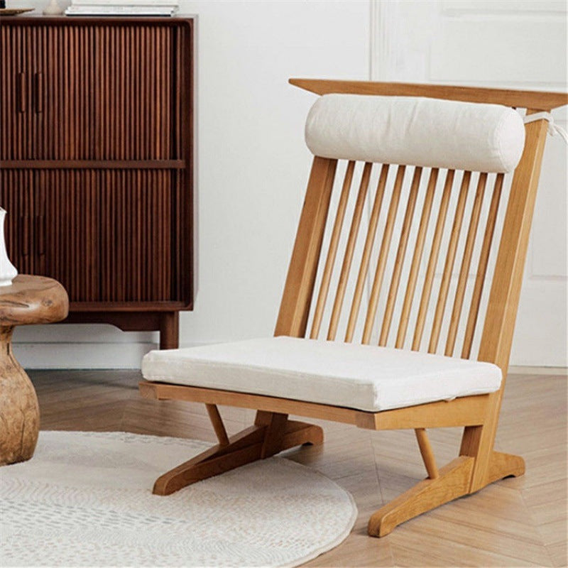 Japanese Wood Linen Accent Chair