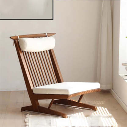 Japanese Wood Linen Accent Chair