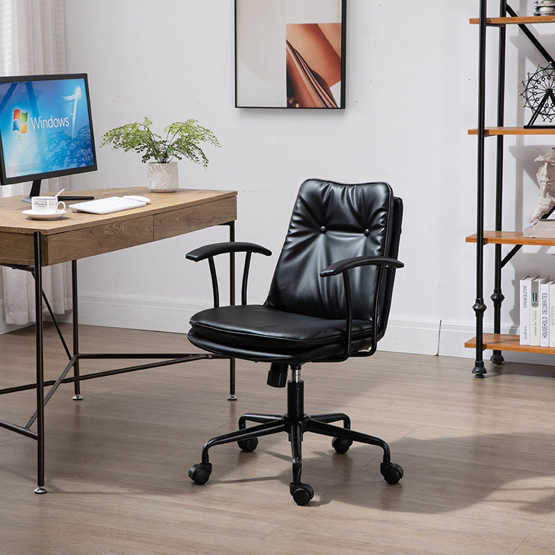 Scandinavian Leather Metal Desk Chair — Dark Brown