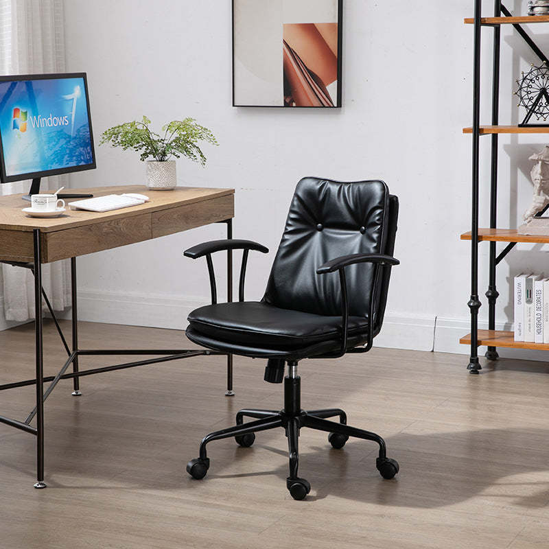 Scandinavian Leather Metal Desk Chair — Dark Brown
