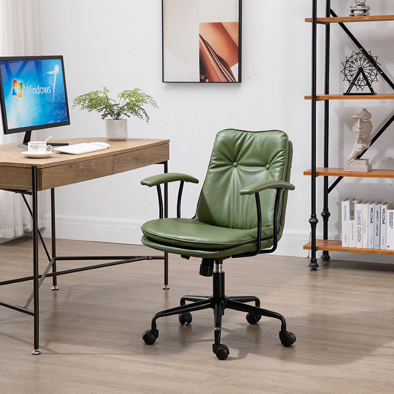 Scandinavian Leather Metal Desk Chair — Military Green