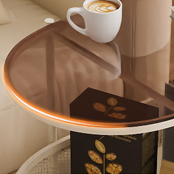 Modern Oval Glass Steel Side Table — F