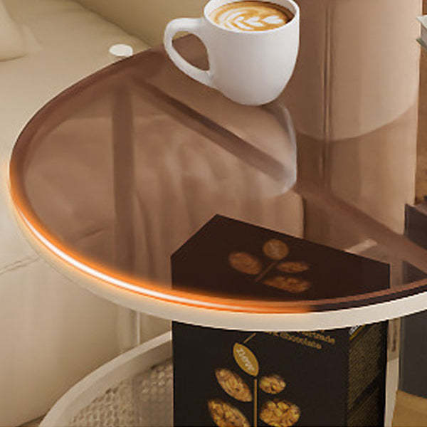 Modern Oval Glass Steel Side Table — F