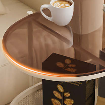 Modern Oval Glass Steel Side Table — F