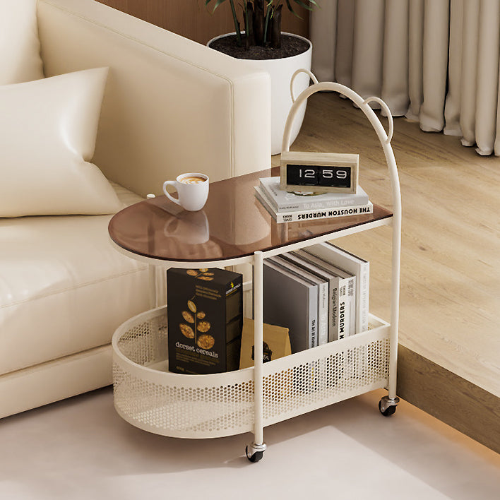 Modern Oval Glass Steel Side Table