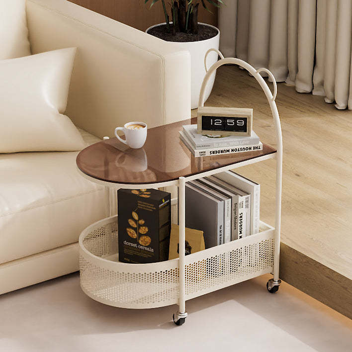 Modern Oval Glass Steel Side Table