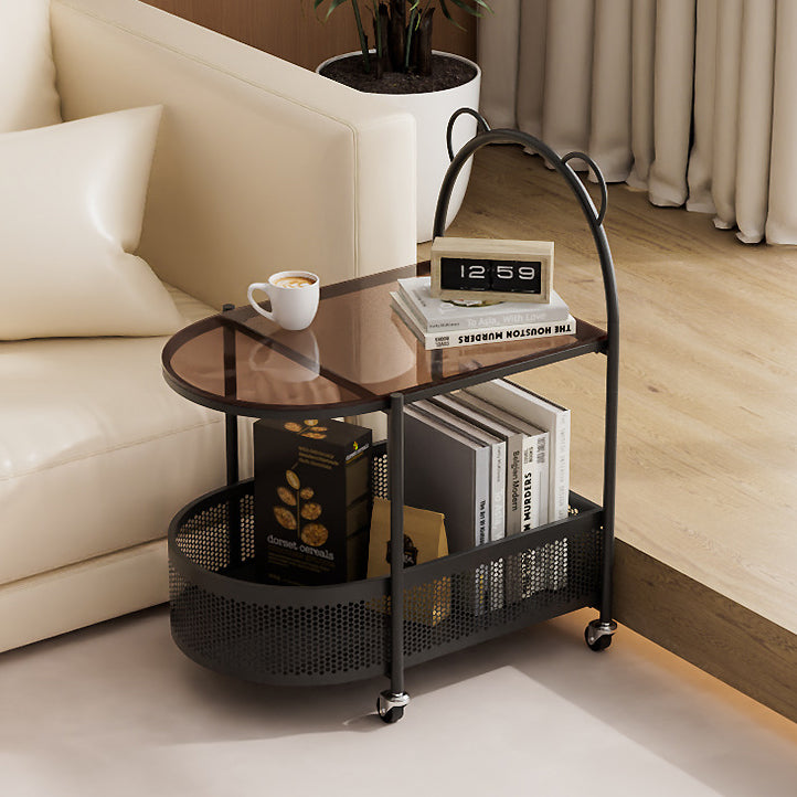 Modern Oval Glass Steel Side Table