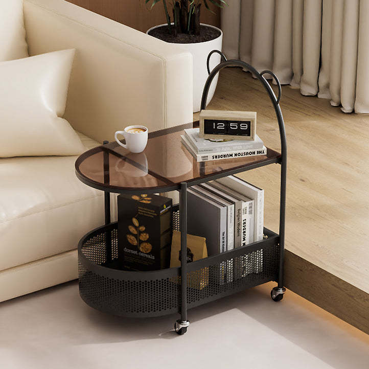 Modern Oval Glass Steel Side Table
