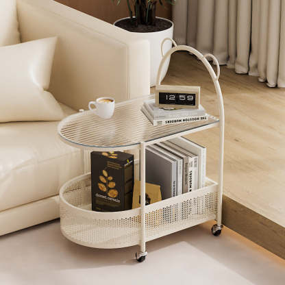 Modern Oval Glass Steel Side Table