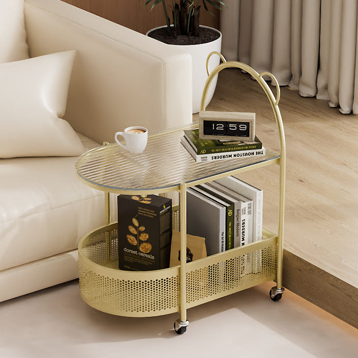 Modern Oval Glass Steel Side Table