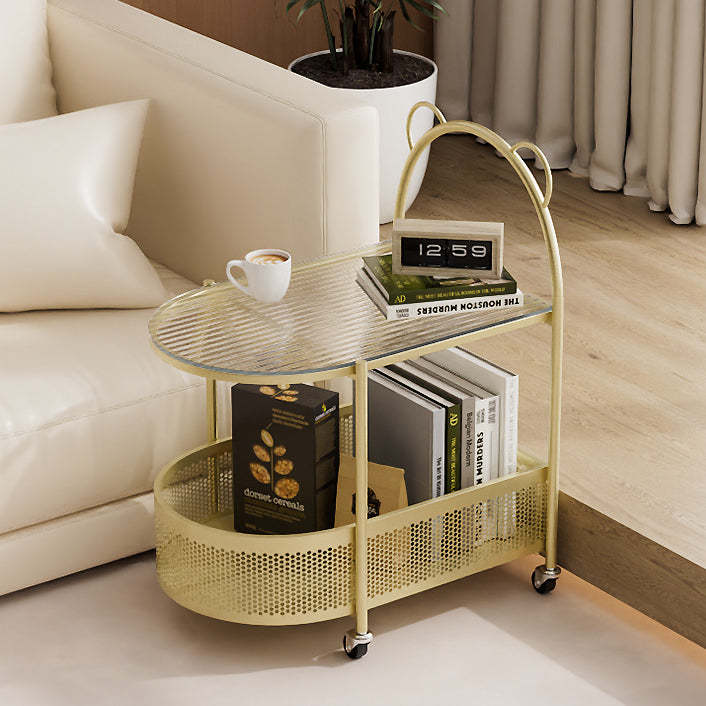 Modern Oval Glass Steel Side Table